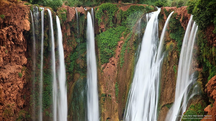 Ouzoud Falls, w pobliżu Marrakeszu, Maroko, wodospady, Tapety HD