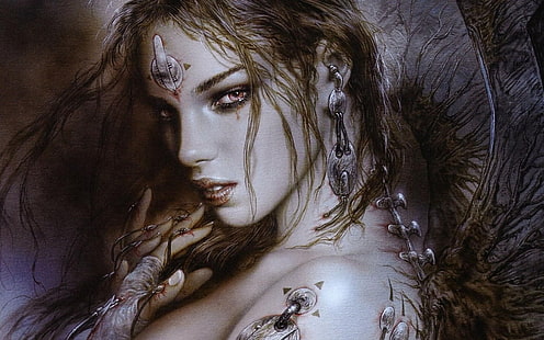 mujer con papel tapiz body piercing, Luis Royo, arte fantasía, Fondo de pantalla HD HD wallpaper