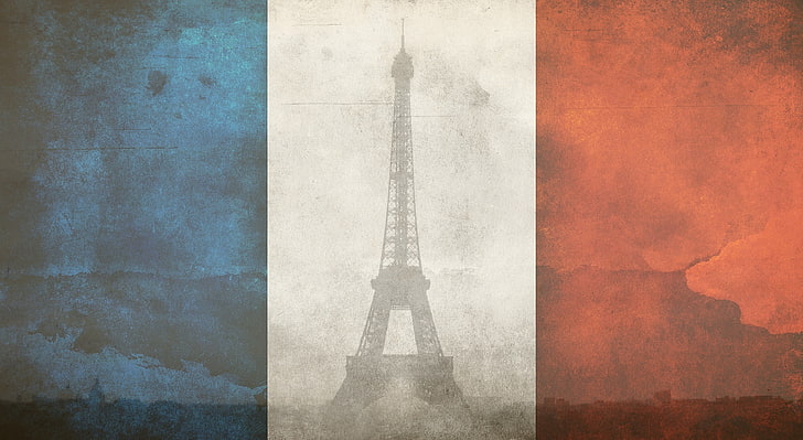 Francja, flaga Francji, vintage, francja, eiffel, wieża, stara, flaga, Tapety HD