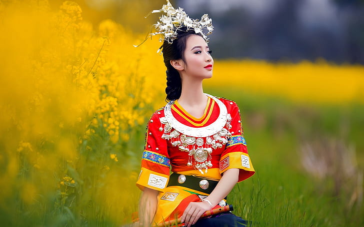 중국 소수 민족 여자 드레스, 중국, 소수 민족, 소수 민족, 여자, 드레스, HD 배경 화면