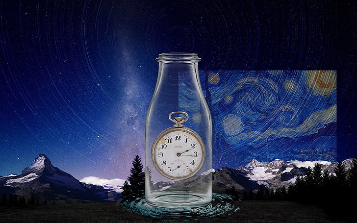 Vincent van Gogh, time in a bottle, time, pocketwatches, HD wallpaper