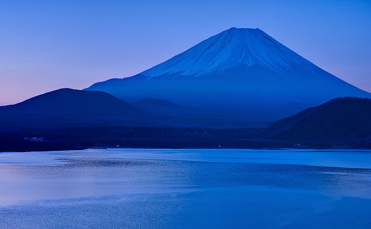 Monte Fuji, Ásia, Japão, Nascer do sol, Azul, Lago, Manhã, Nikond700, Fujisan, Mtfuji, Yamanashi, Lakemotosu, Motosu, HD papel de parede