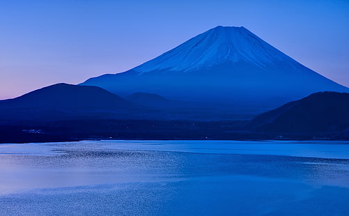 Fuji Dağı, Asya, Japonya, Gündoğumu, Mavi, Göl, Sabah, nikond700, fujisan, mtfuji, yamanashi, lakemotosu, motosu, HD masaüstü duvar kağıdı HD wallpaper