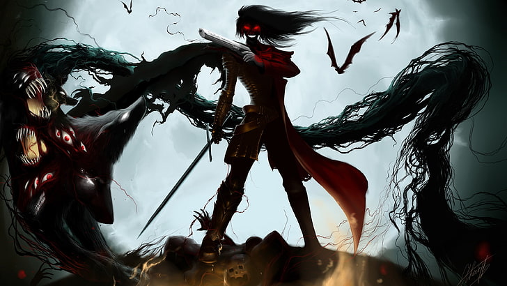 ilustrasi karakter video game, Hellsing, Alucard, vampir, anime, Wallpaper HD