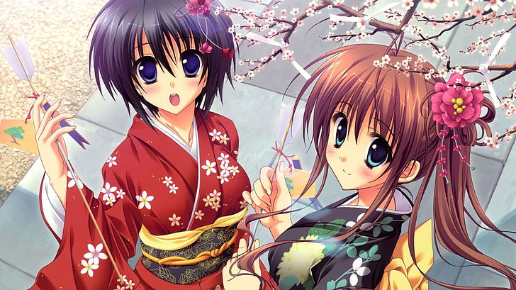kimono, anime girls, Sfondo HD