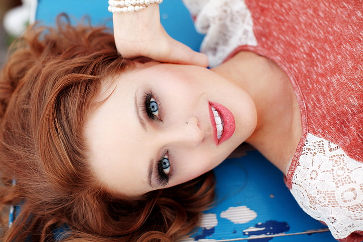 wanita closeup mata biru gadis berambut merah bibir menghadapi taylor mccutchan 5616x3744 Orang Redheads HD Seni, wanita, close-up, Wallpaper HD