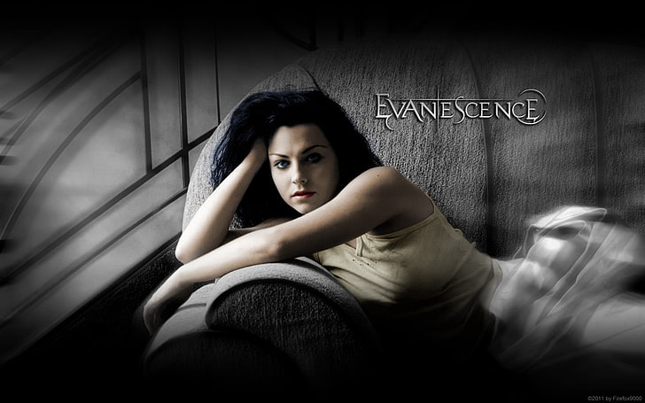 Evanescence digital wallpaper, evanescence, girl, dress, sofa, hands, HD wallpaper