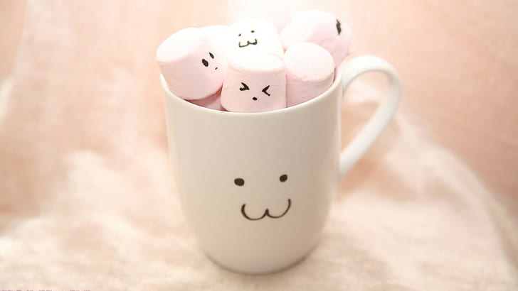 Tazza, marshmallow, sorrisi, Sfondo HD