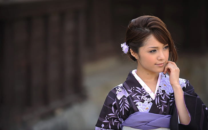 Asian, Model, japanische Frauen, Frauen, Japaner, japanische Kleidung, Mihiro, Blumen, Kimono, HD-Hintergrundbild