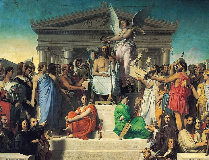 Grèce antique, l'apothéose d'Homère, Jean Auguste Dominique Ingres, Fond d'écran HD