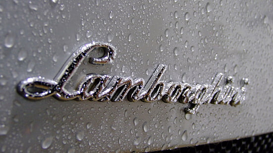Lamborghini, суперкар, капли воды, логотип, HD обои HD wallpaper