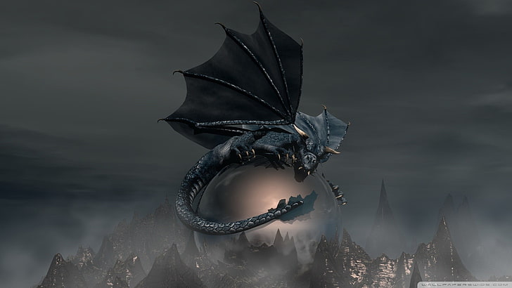 carta da parati digitale drago nero, drago, fantasy art, dark fantasy, Sfondo HD