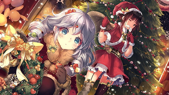 anime, christmas, xmas, festival, anime girl, anime girls, HD wallpaper HD wallpaper