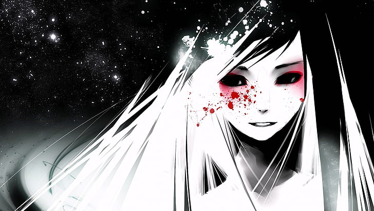 Anime, Anime Girls, offener Mund, lange Haare, Blut, Schnee, Augen, HD-Hintergrundbild