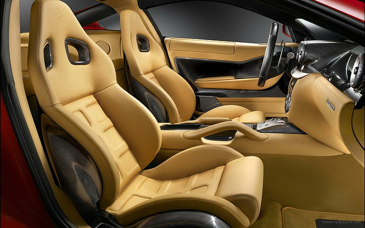 Ferrari 599 GTB Interior 2, бежова кожена седалка за кофа за кола, интериор, ферари, автомобили, HD тапет