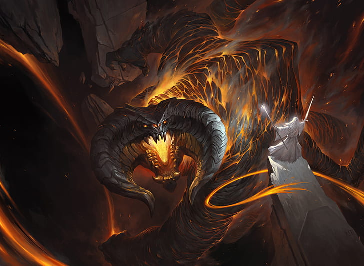 The Lord of the Rings, Lord of the Rings, Balrog (Lord Of The Rings), Gandalf, HD wallpaper
