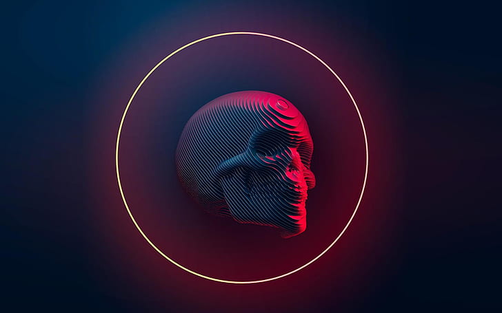 digital, skull, Blender, neon, HD wallpaper