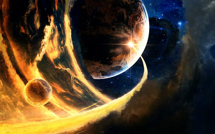 Planet's Conflict, white and blue earth illustration, conflict, planet's, digital universe, HD wallpaper