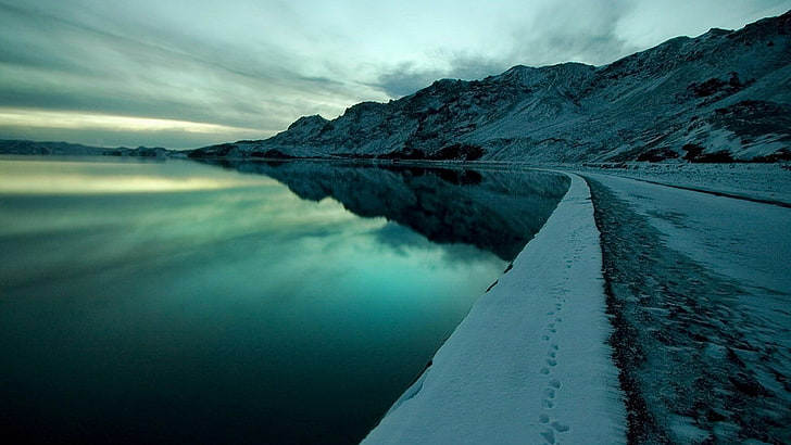 nature, water, reflection, sky, bluish, mountain, sea, calm, lake, freezing, ice, HD wallpaper