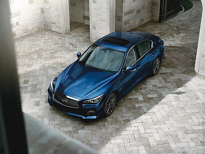 Infiniti, Infiniti Q50, niebieski samochód, samochód, luksusowy samochód, pojazd, Tapety HD HD wallpaper