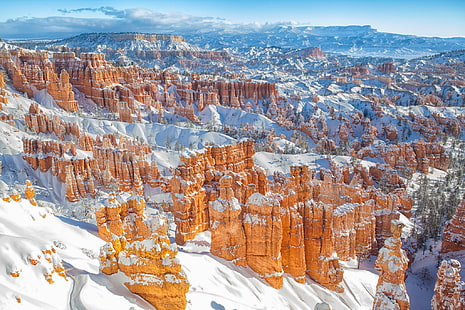 musim dingin, salju, ngarai, Utah, Taman Nasional Bryce Canyon, Taman Nasional Bryce Canyon, lebih buruk, Wallpaper HD HD wallpaper