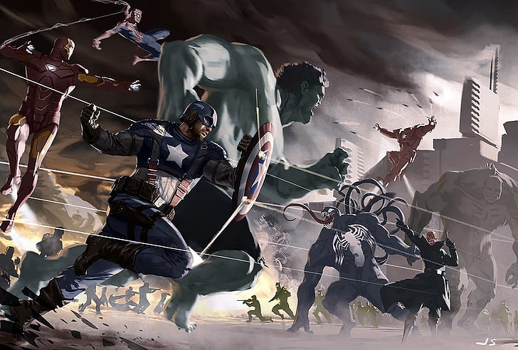 Marvel wallpaper, Marvel Comics, The Avengers, Hulk, Iron Man, Spider-Man, Captain America, Venom, Red Skull, Abomination, HD wallpaper