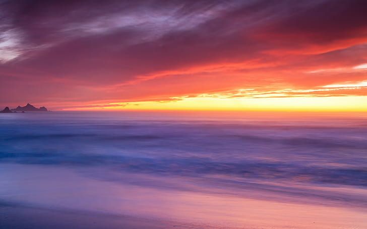 サンセットオーシャンクラウドビーチHD、日没の風景写真、自然、海、雲、日没、ビーチ、 HDデスクトップの壁紙