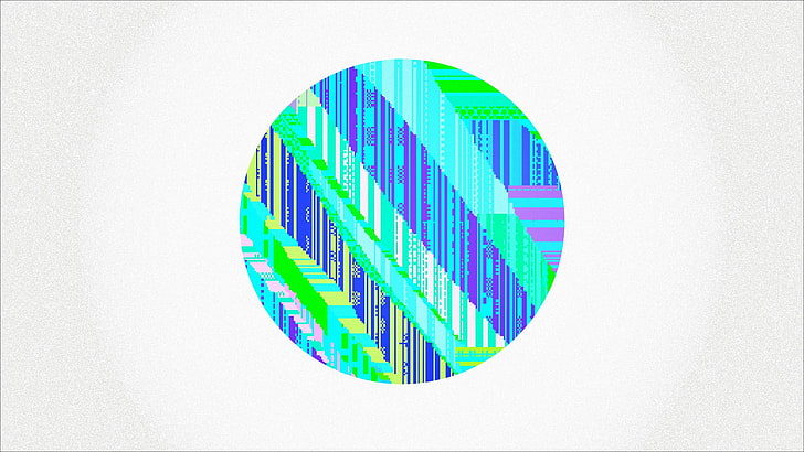 carta da parati blu e verde, minimalismo, sfondo bianco, geometria, linee, cerchio, sfondo semplice e semplice, glitch art, arte digitale, opere d'arte, Sfondo HD