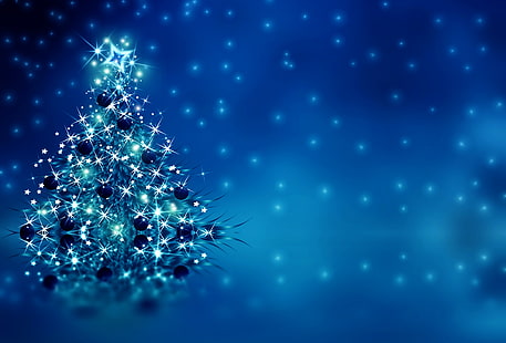 Празник, Коледа, Синьо, Коледно дърво, Сребро, Искри, HD тапет HD wallpaper