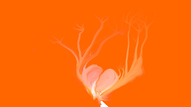 心、オレンジ色の背景、ミニマリズム、火、シンプルな背景、アートワーク、 HDデスクトップの壁紙