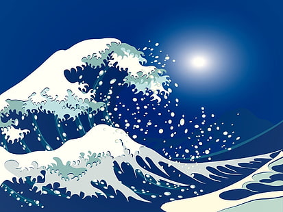 芸術、神奈川沖の大波、海、水、波、 HDデスクトップの壁紙 HD wallpaper