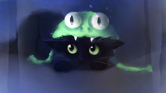 Frosch Katze, Pfoten, schwarz, Frosch, Blasen, Kätzchen, niedlich, Kätzchen, apofiss, Tiere, HD-Hintergrundbild HD wallpaper