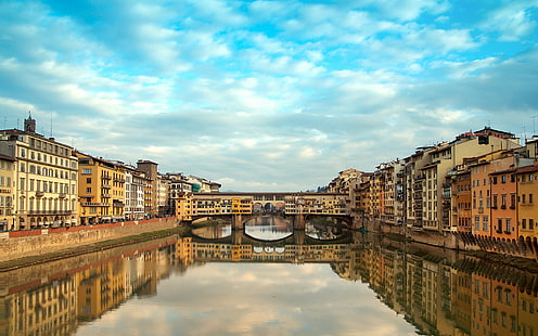 Cityscape, jembatan, refleksi, Florence, Italia, ponte vo, arno (sungai), Wallpaper HD HD wallpaper