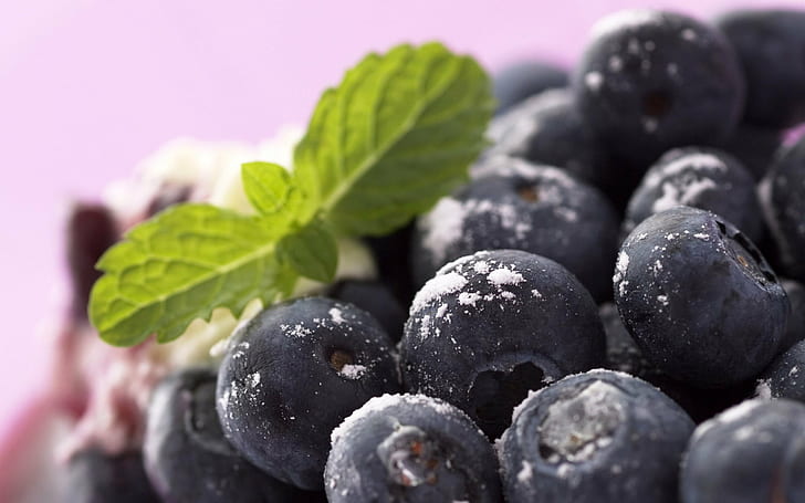 shallow focus photography of blueberies, Wall, Food, shallow focus, photography, fruit, blueberry, freshness, berry Fruit, ripe, close-up, healthy Eating, organic, blue, leaf, nature, dessert, HD wallpaper