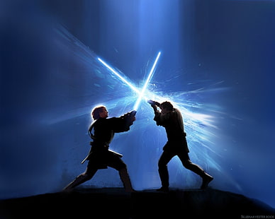 Star Wars, Anakin Skywalker, Blue Lightsaber, Jedi, Lightsaber, Man, Obi-Wan Kenobi, HD wallpaper HD wallpaper