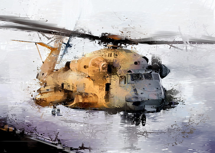 helicopters, artwork, digital art, painting, 2D, ShuoLin Liu, illustration, MH-53 Pave Low, vehicle, HD wallpaper