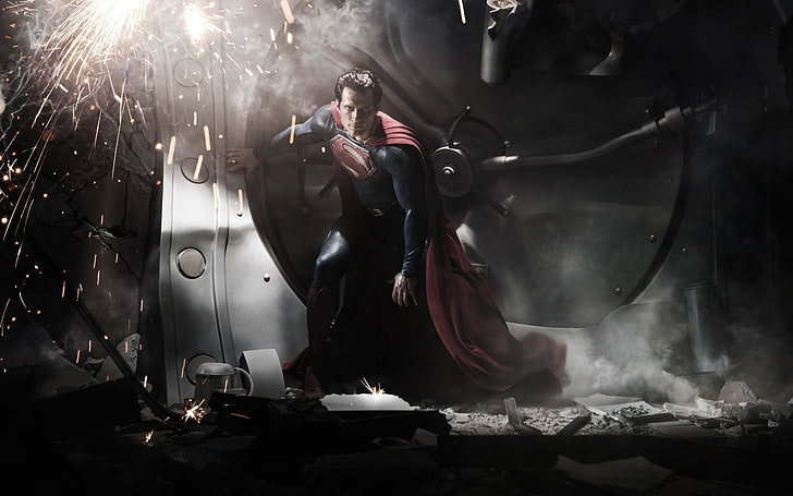 Обои DC Superman, искры, костюм, мужчина, плащ, супермен, супергерой, HD обои