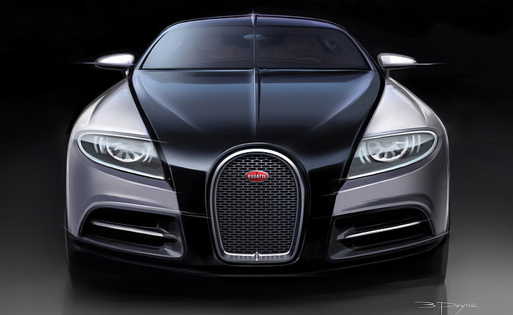 Bugatti 16C Galibier Concept - Artwork, black and gray car, Cars, Bugatti, galibier, concept, car, bugatti 16c galibier, artwork, HD wallpaper