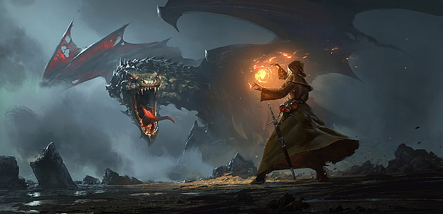 Fantasy, Dragon, Wizard, HD wallpaper HD wallpaper