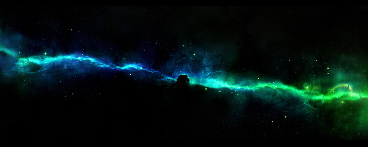 grön och blå nebulosa, stjärnor, rymd, nebulosa, djupt utrymme, HD tapet