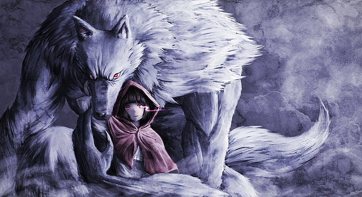 Fantasy, Red Riding Hood, Child, Girl, Hood, Red Eyes, Wolf, HD wallpaper