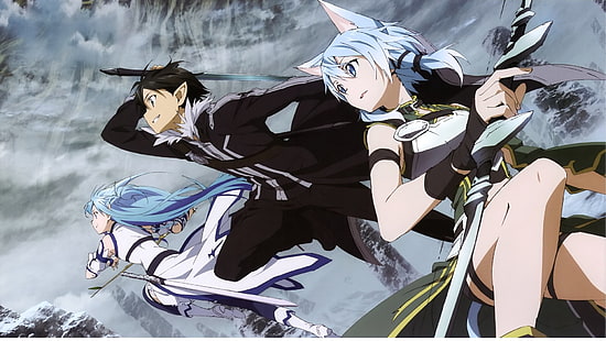 L'épée en ligne, Asuna Yuuki, Kirito (L'épée en ligne), Sinon (L'épée en ligne), Fond d'écran HD HD wallpaper