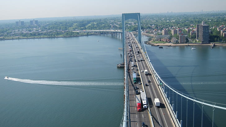 New York City, East River, New York City, East River, bridge, river, cars, panorama, HD wallpaper