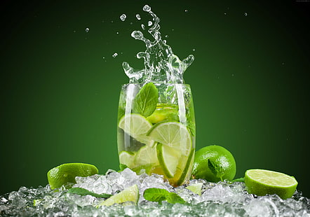 mint, water, cocktails, ice, lime, HD wallpaper HD wallpaper