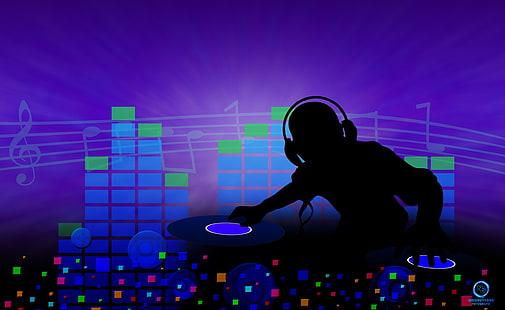 DJ, синий и черный DJ иллюстрация, музыка, HD обои HD wallpaper