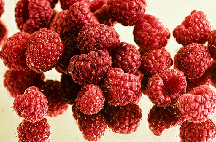 bunch of red rasp berries, raspberries, bunch, berries, fruit, red  food, raspberry, food, freshness, organic, nature, ripe, healthy Eating, red, close-up, berry Fruit, dessert, HD wallpaper