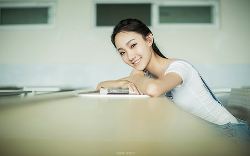 Menina, modelo, asiático, sala aula, sorriso, menina, modelo, asiático, sala aula, sorriso, HD papel de parede HD wallpaper