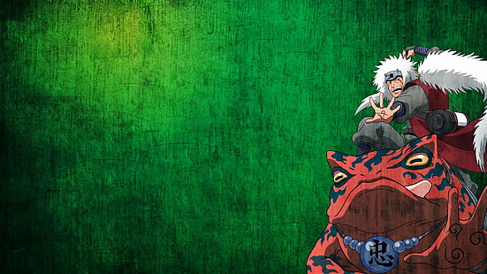 anime, background, boys, frogs, green, jiraiya, naruto, shippuden, yoshairo, HD wallpaper HD wallpaper