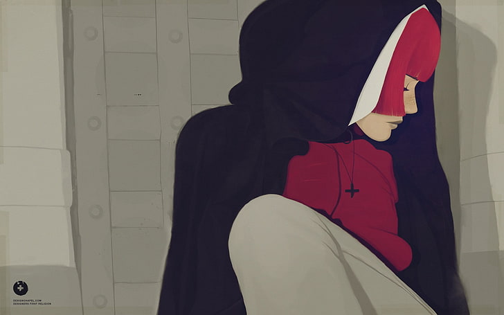 menggambar, biarawati, berambut merah, agama, wanita, karya seni, Wallpaper HD