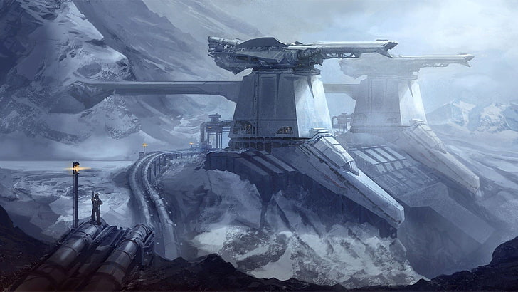 gray military tanker, artwork, planet, fantasy art, concept art, science fiction, futuristic, HD wallpaper